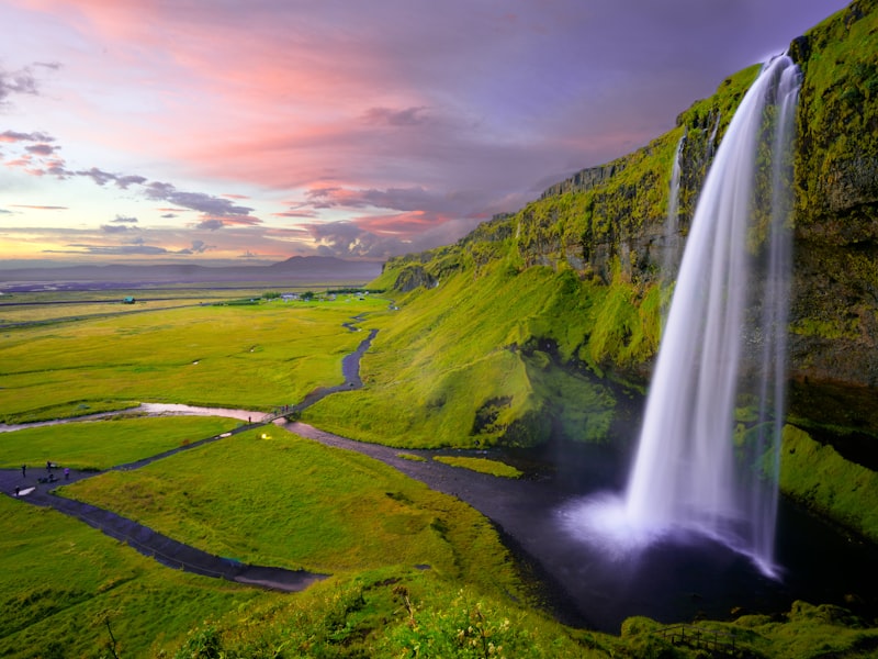 Icelandic landscape with waterfalls and cliffs