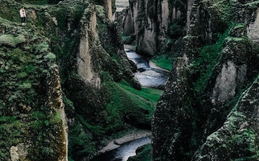 Icelandic waterfall and mossy cliffs along the Ring Road
