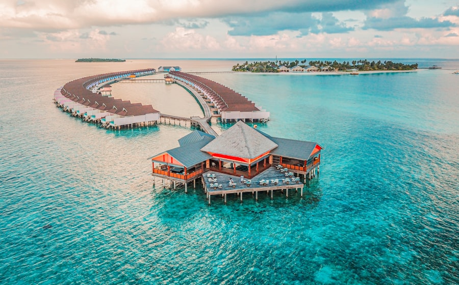 Overwater bungalows on a clear Maldives lagoon